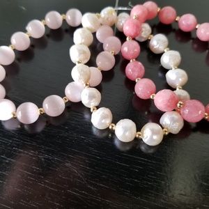 Stretch bracelets 3pc Fiber Optic, Jade and Pearl